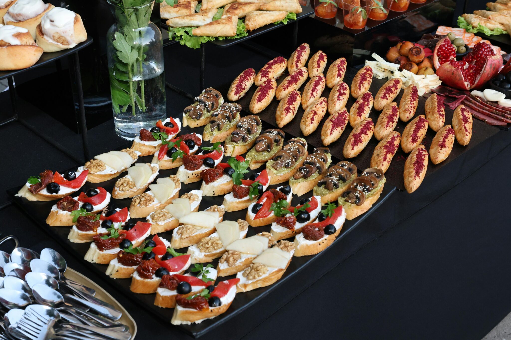A vibrant assortment of finger foods on a table, perfect for catering and event dining.